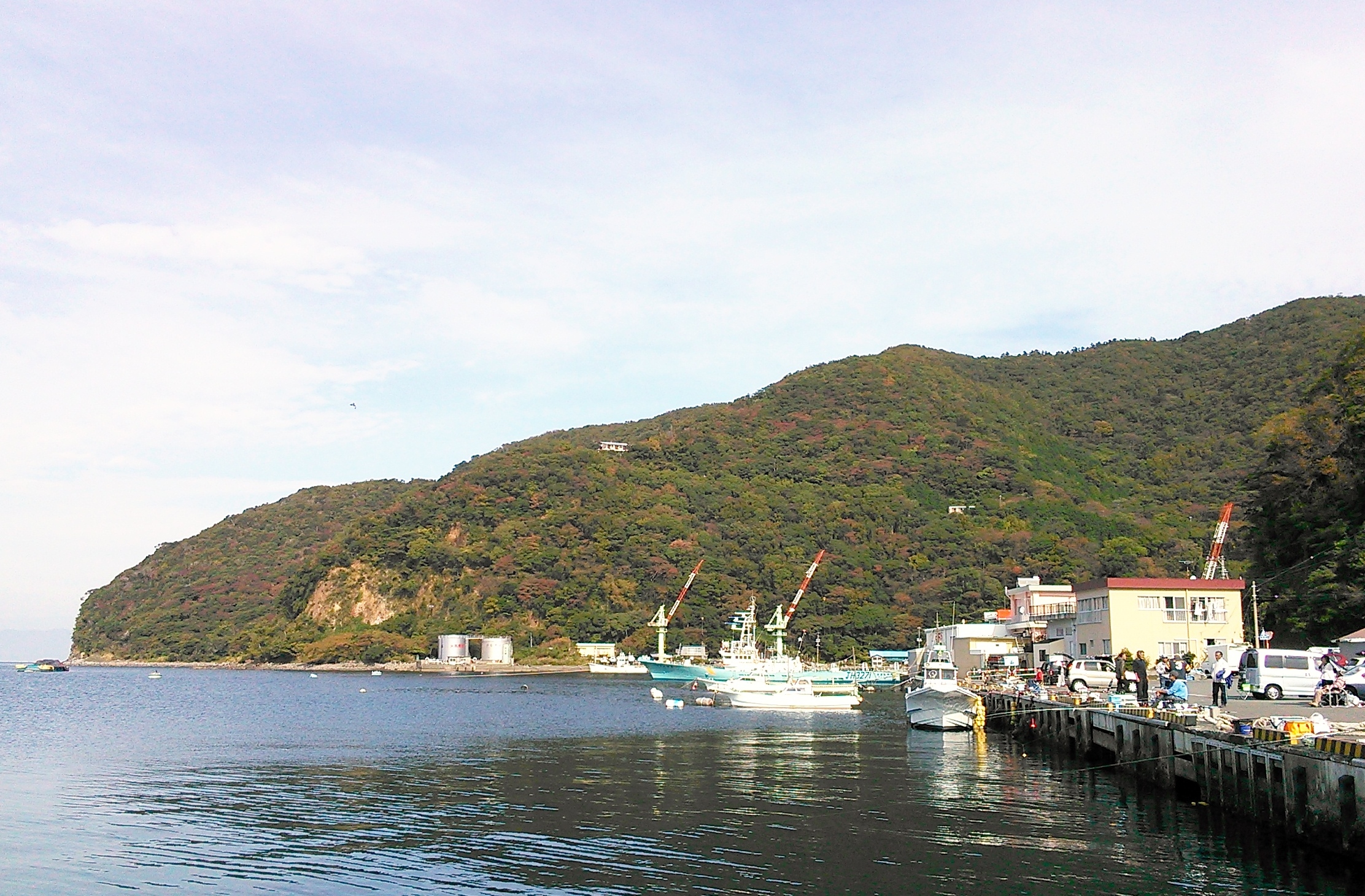 西伊豆・戸田港の景色山が色づき始めている
