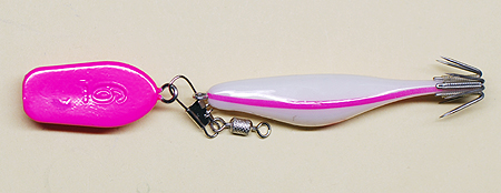 デュエルのイイやん鉛付 6号のピンク色の舟形オモリ