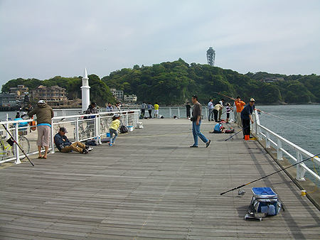 江の島・片瀬漁港の釣り場は大賑わい
