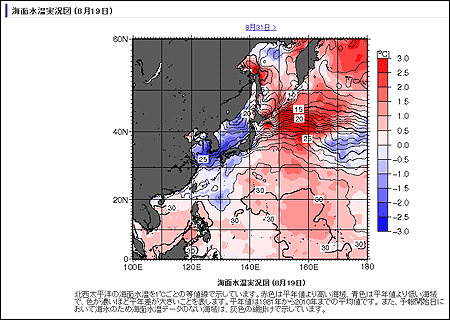 気象庁の8月第四週の海水温表